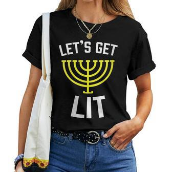 Womens Lets Get Lit Jewish - Humor Funny Gift Hanukkah Women T-shirt - Seseable