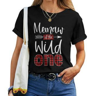 Womens Memaw Of The Wild One Buffalo Plaid Lumberjack 1St Birthday Women T-shirt - Seseable
