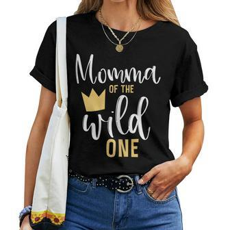 Womens Momma Of The Wild One 1St Birthday First Thing Matching Women T-shirt - Seseable