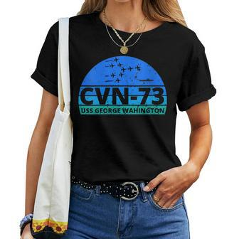 Womens Ocean Blue Navy Aircraft Carrier Uss George Washington Women T-shirt - Seseable