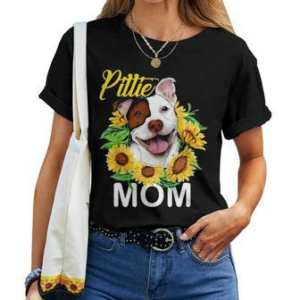 Womens Pitbull Pittie Mom Sunflower Mothers Day Gift Women T-shirt - Seseable