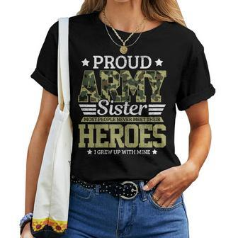 Womens Proud Army Sister Military Soldier Brother Pride Gift Women T-shirt - Seseable