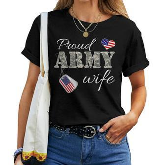Womens Proud Army Wife Camouflage Wife Of Soldiers Gift Mothers Day Women T-shirt - Seseable