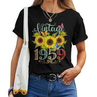 Womens Sunflower Floral Butterfly Vintage 1959 Funny 64Th Birthday  Women T-shirt Casual Daily Crewneck Short Sleeve Graphic Basic Unisex Tee