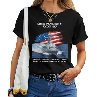 Womens Uss Halsey Ddg-97 Destroyer Ship Usa Flag Veterans Day Xmas Women T-shirt - Seseable