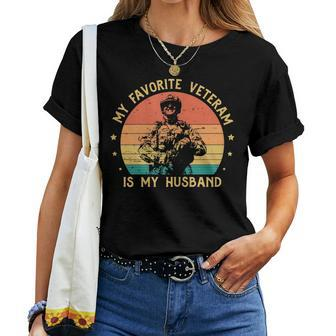 Womens Veteran Wife My Favorite Veteran Is My Husband Veterans Day Women T-shirt - Seseable