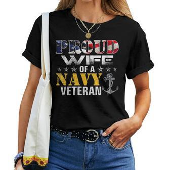 Womens Vintage Proud Wife Of A Navy For Veteran Gift Women T-shirt - Seseable