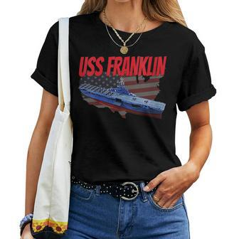 Womens Ww2 Aircraft Carrier Uss Franklin Cv-13 Usa Flag Pacific War Women T-shirt - Seseable