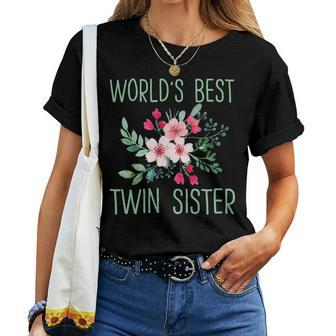 Worlds Best Twin Sister Floral Bouquet Sister Women T-shirt | Mazezy