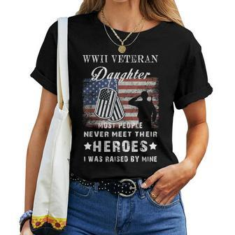 Wwii Veteran Daughter Veterans Day American Flag Women T-shirt - Seseable
