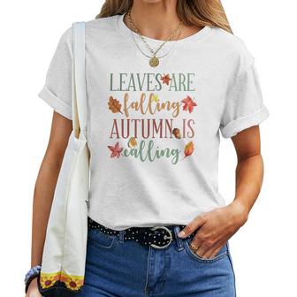 Fall Leaves Are Falling Autumn Is Calling Women T-shirt Casual Daily Crewneck Short Sleeve Graphic Basic Unisex Tee