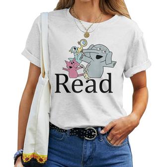 Teacher Library Read Book Club Piggie Elephant Pigeons Funny  V3 Women T-shirt Casual Daily Crewneck Short Sleeve Graphic Basic Unisex Tee
