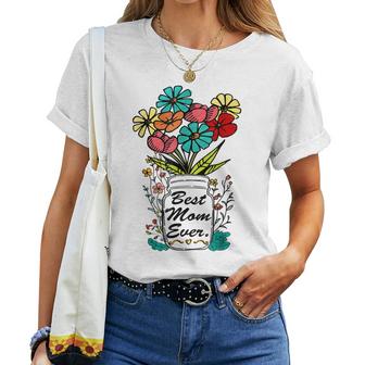 Best Mom Ever With Flower For Women Mom For Mothers Day Women T-shirt Casual Daily Crewneck Short Sleeve Graphic Basic Unisex Tee