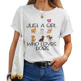 Funy Dog Puppy Lover Themed Cute Just A Girl Who Loves Dogs  Gift For Womens Women Crewneck Short T-shirt