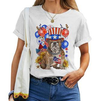4Th Of July English Bulldog Mom Dad Patriotic American Flag Women T-shirt | Mazezy