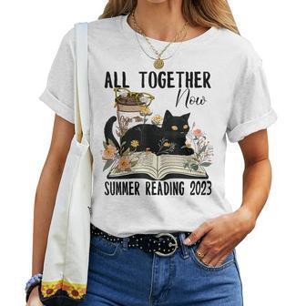 All Together Now Summer Reading 2023 Flower Cat Book Lover Women Crewneck Short T-shirt - Thegiftio UK