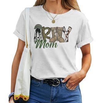 Army Mom Western Army Boots Cowhide Mom Gift Veterans Day Women T-shirt - Seseable