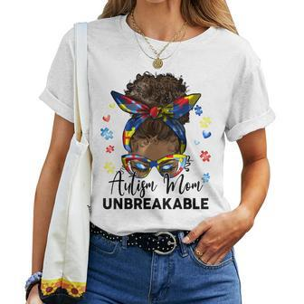 Autism Mom Unbreakable Messy Bun Afro Black Women Women T-shirt | Mazezy