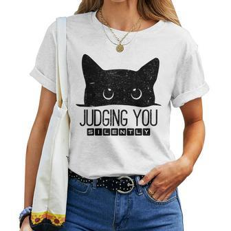 Black Cat Judging You Silently Sarcastic Cat Mom Women T-shirt | Mazezy