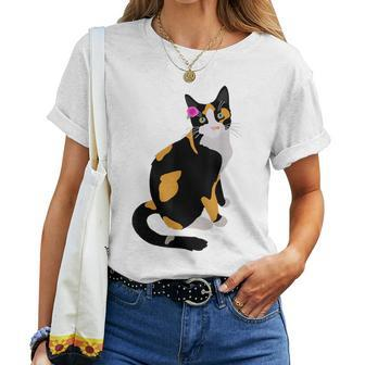Calico Cat With Pink Flower Calico Mom Cat Lover Women T-shirt | Mazezy AU