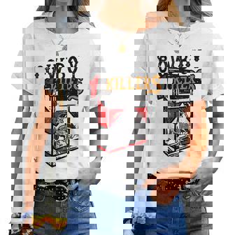 Cowboy Killers Skeleton Horse Skull Cigarette Texas Retro Women T-shirt | Mazezy