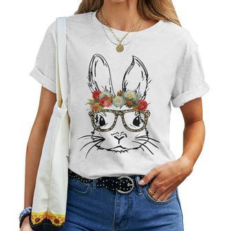 Cute Mom N Girls Easter Bunny With Glasses Leopard Print  Gift For Womens Women T-shirt Casual Daily Crewneck Short Sleeve Graphic Basic Unisex Tee