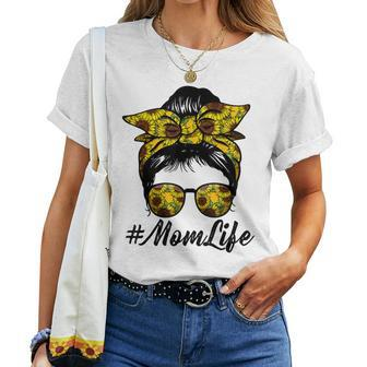 Cute Mom Women Life Sunflower Messy Bun Mothers Day  Women T-shirt Casual Daily Crewneck Short Sleeve Graphic Basic Unisex Tee