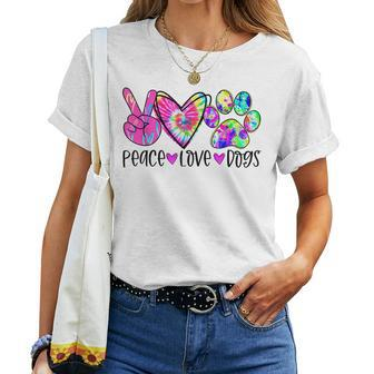 Dog Lovers Gifts Peace Love Dogs Tie Dye Puppy Paw Dog Mom  Women T-shirt Casual Daily Crewneck Short Sleeve Graphic Basic Unisex Tee