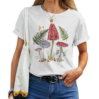 Embroidery Style Cottagecore Aesthetic Mushrooms Women T-shirt - Seseable