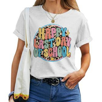 Happy Last Day Of School Groovy Boho Teacher & Students Women Crewneck Short T-shirt - Thegiftio UK