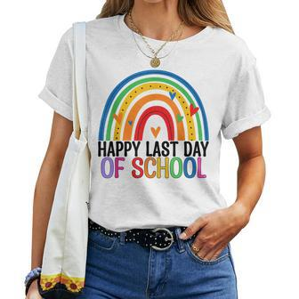 Happy Last Day Of School Rainbow Teacher Student End Of Year Women Crewneck Short T-shirt - Thegiftio UK
