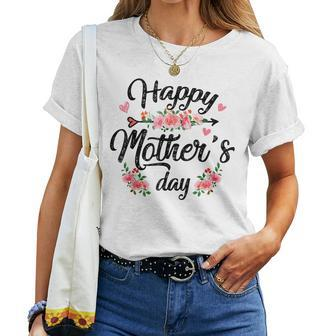Happy Mothers Day Cute Floral For Women Mom Grandma Women Crewneck Short T-shirt - Thegiftio UK