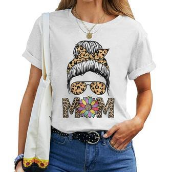 Happy Mothers Day Sunflower With Sunglasses And Leopard Skin Gift For Womens Women Crewneck Short T-shirt - Thegiftio UK