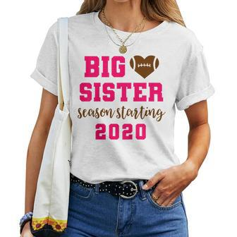 Kids Big Sister Football Pregnancy Announcement Fall Women T-shirt | Mazezy