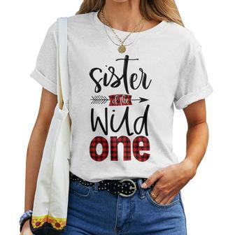 Kids Sister Of The Wild One Plaid Lumberjack 1St Birthday Women T-shirt - Seseable
