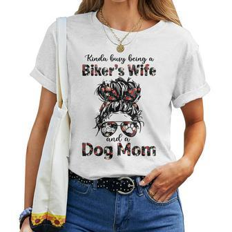Kinda Busy Being A Bikers Wife And A Dog Mom Floral Women T-shirt | Mazezy