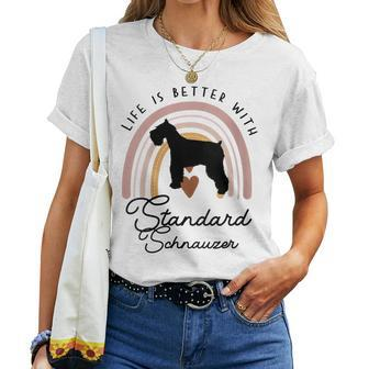 Womens Life Is Better Standard Schnauzer Rainbow Dog Mom Women T-shirt | Mazezy