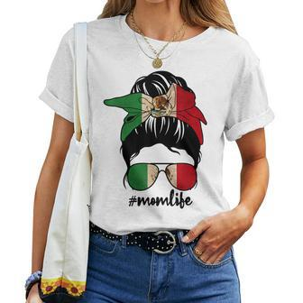 Mexican Mom Messy Bun Mexico Pride Patriotic Women T-shirt | Mazezy