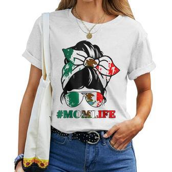 Mom Life Messy Bun Mexican Flag Cinco De Mayo Women T-shirt | Mazezy