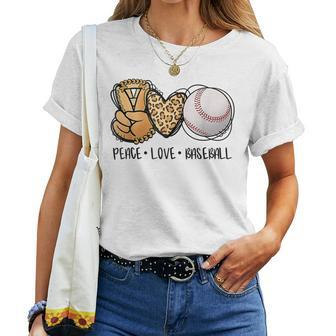 Peace Love Baseball Mom Leopard Print Cheetah Pattern Women T-shirt | Mazezy