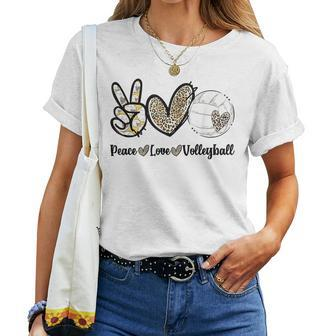 Peace Love Volleyball Mom Leopard Print Cheetah Pattern  Women T-shirt Casual Daily Crewneck Short Sleeve Graphic Basic Unisex Tee