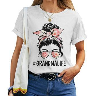 Ph Cute Floral Messy Bun Grandma Life Women T-shirt - Thegiftio UK