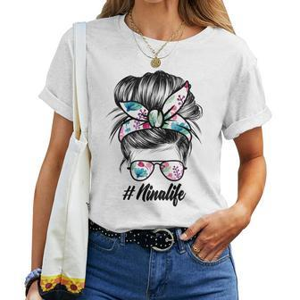 Ph Cute Floral Messy Bun Nina Life Women T-shirt - Thegiftio UK