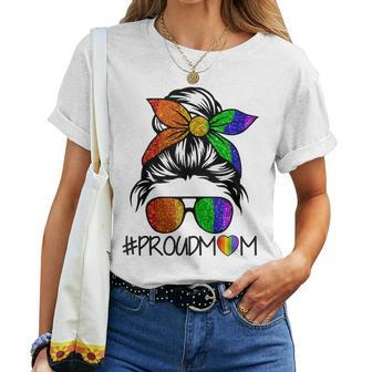 Proud Mom Lgbt Gay Pride Support Lgbtq Parade Messy Hair Bun Women T-shirt - Thegiftio UK