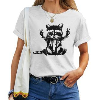 Racoon Peace Sign Trashed Racoon Panda Lovers Women T-shirt | Mazezy