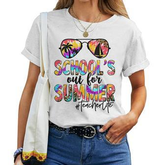 Retro Last Day Of School Schools Out For Summer Teacher Life Gift For Womens Women Crewneck Short T-shirt - Thegiftio UK