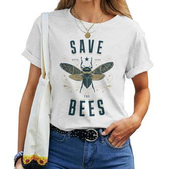 Retro Save The Bees Apiary Bee Beekeeper Earth Day Women T-shirt | Mazezy CA