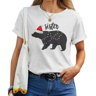 Sister Bear Santa Hat Christmas Pajamas Group Family Lights Women T-shirt | Mazezy UK