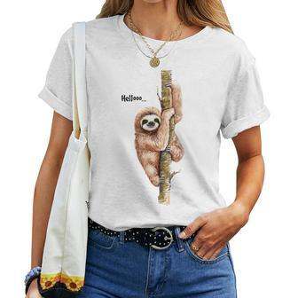 Sloth Hello Watercolor Women T-shirt - Seseable