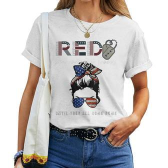 Womens On Friday We Wear Red Friday Military Support Troops Us Flag Women T-shirt - Seseable